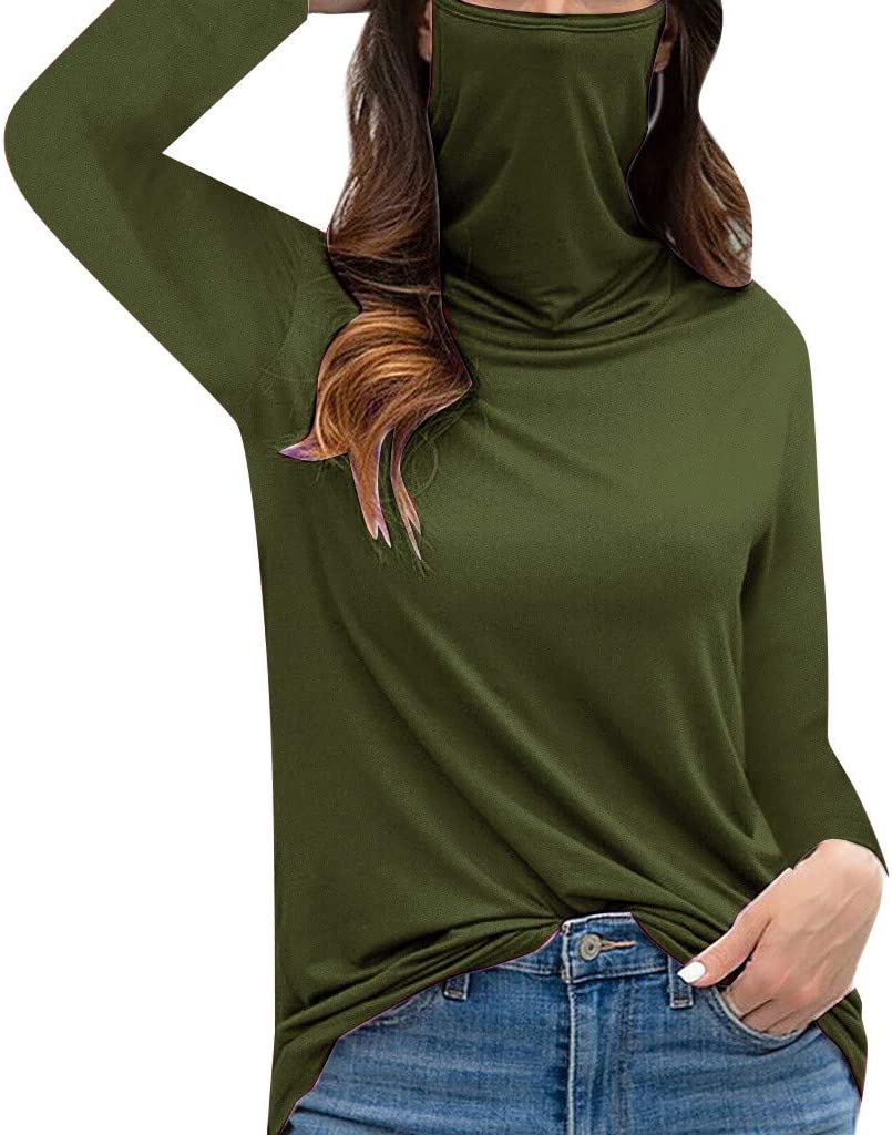 Dosoop Womens Casual Long Sleeve High Neck Sweatshirt with Face_Mask Scarf Cycle Balaclava Solid Col