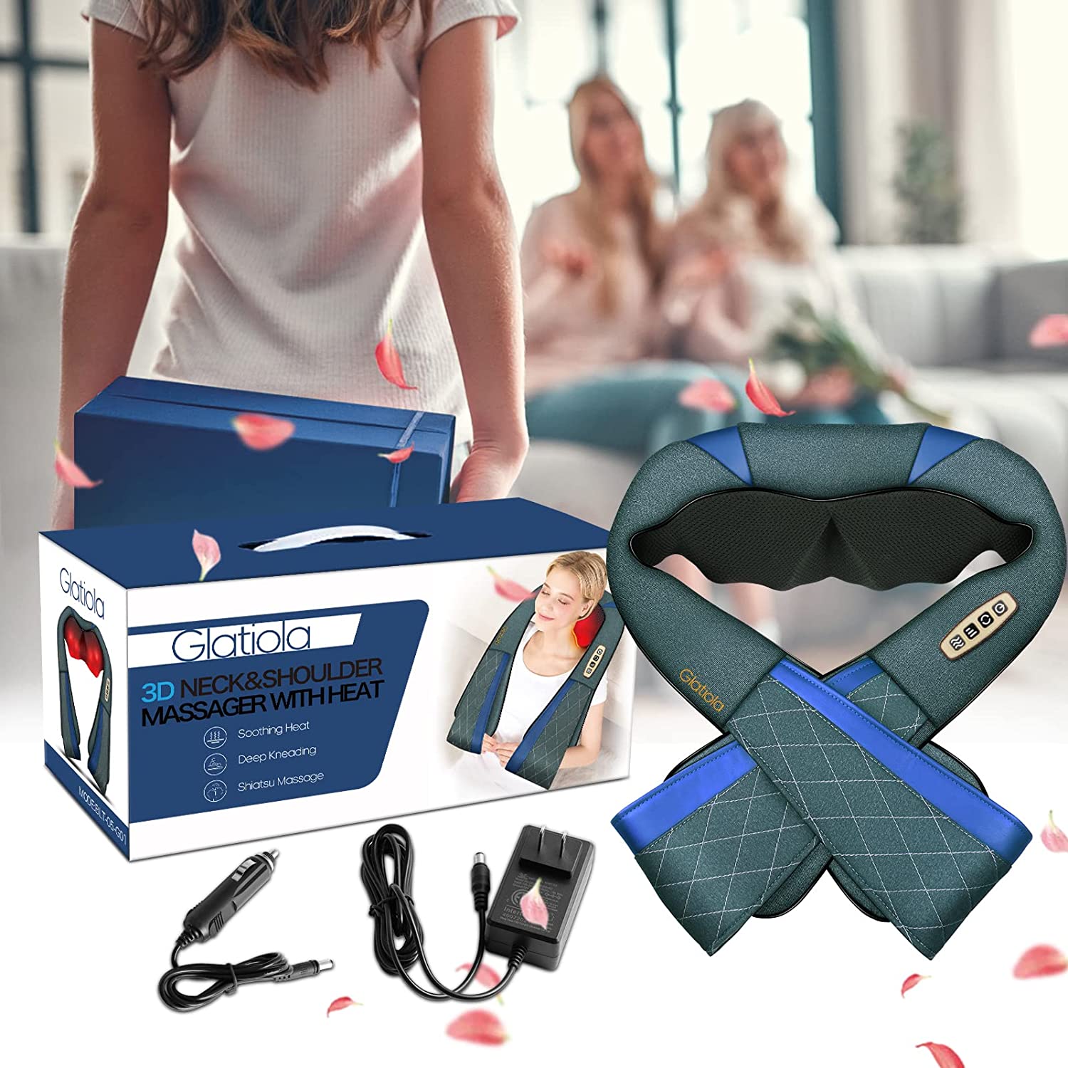 Glatiola Neck Back Massager with Heat, Shiatsu Shoudler Massagers for Neck and Back Pain Relief, Ele