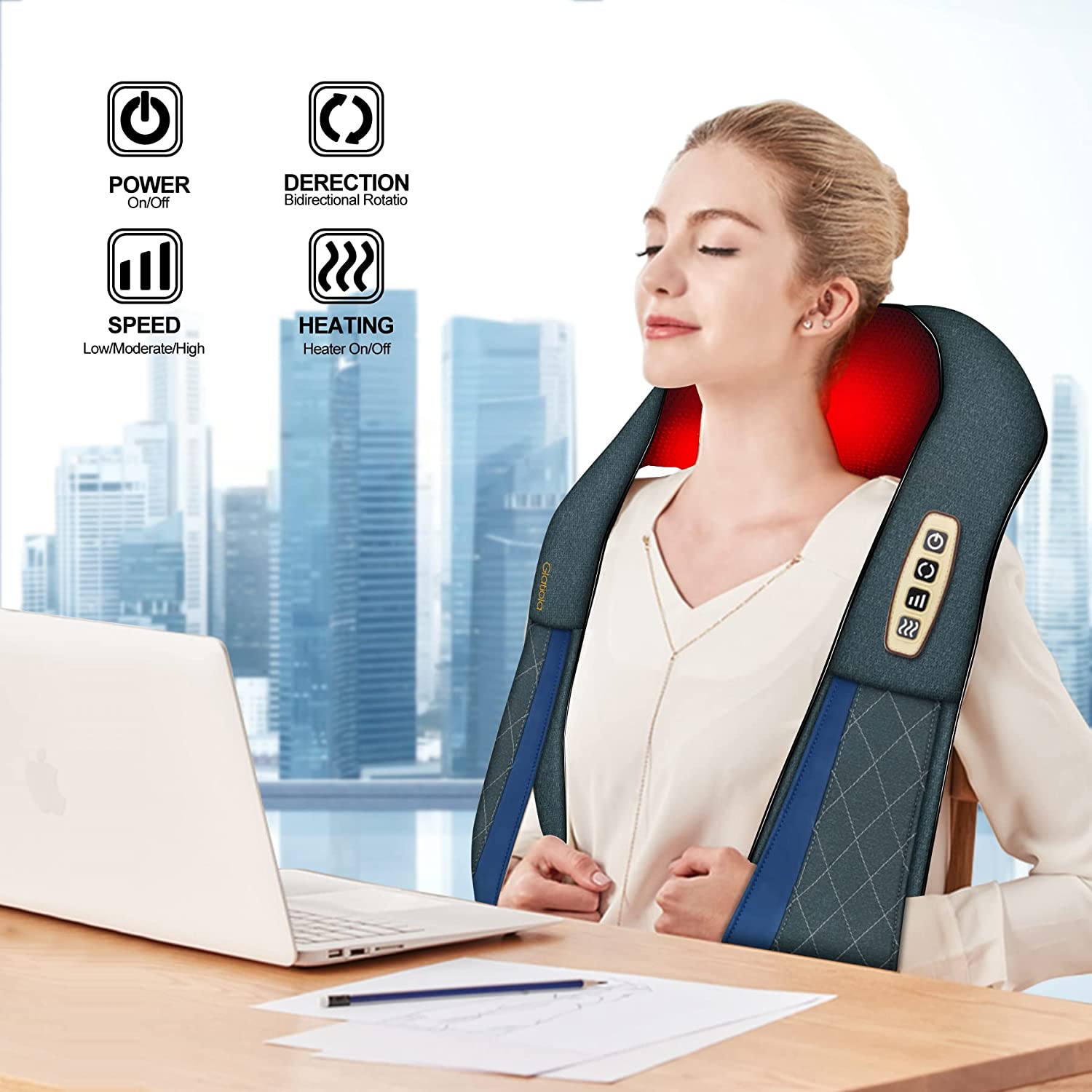 Glatiola Neck Back Massager with Heat, Shiatsu Shoudler Massagers for Neck and Back Pain Relief, Ele