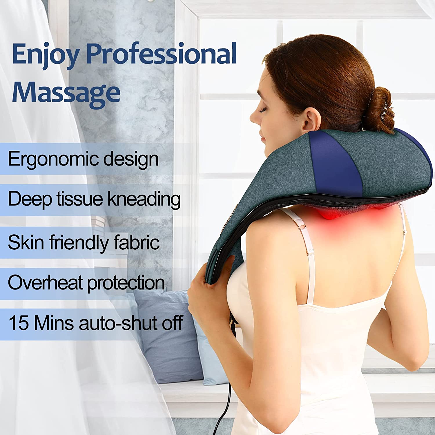Glatiola Neck Back Massager with Heat, Shiatsu Shoudler Massagers for Neck and Back Pain Relief, Ele