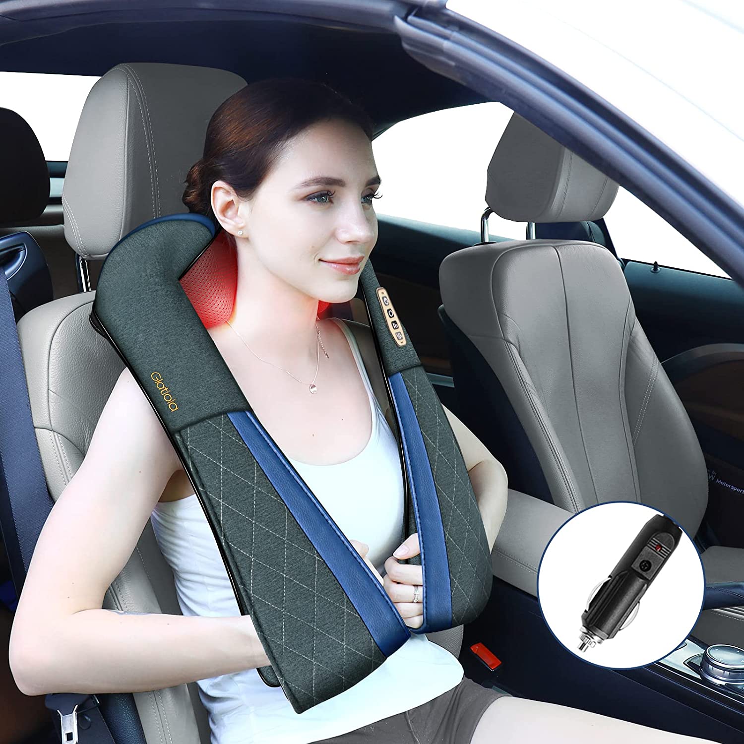 Glatiola Neck Back Massager with Heat, Shiatsu Shoudler Massagers for Neck and Back Pain Relief, Ele