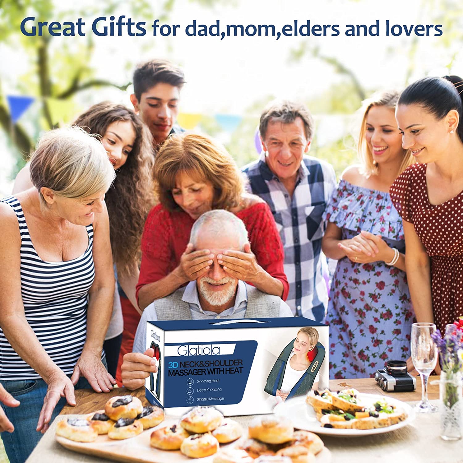 Glatiola Neck Back Massager with Heat, Shiatsu Shoudler Massagers for Neck and Back Pain Relief, Ele