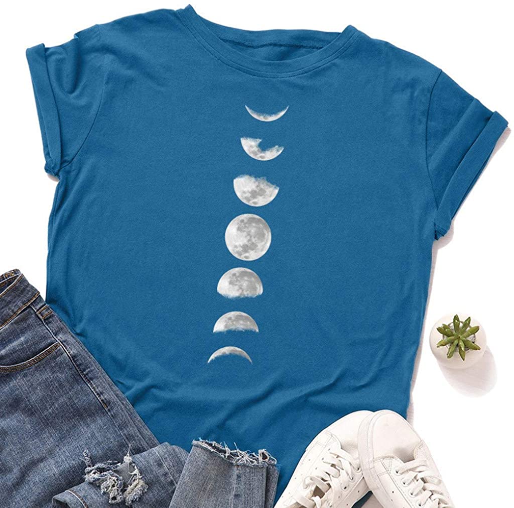 Dosoop Women Summer Print Short Sleeve T-Shirt Casual Tunic Tops Graphic Blouse Plus Size Loose Tee