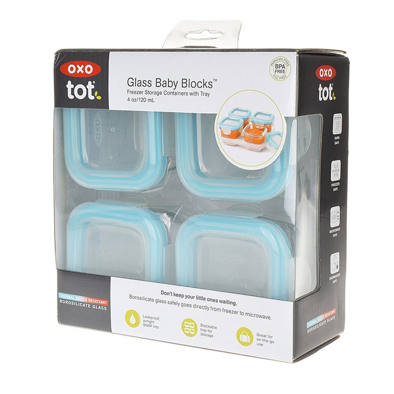 OXO Tot Glass Baby Blocks Food Storage Containers, AquaNew Colors Available
