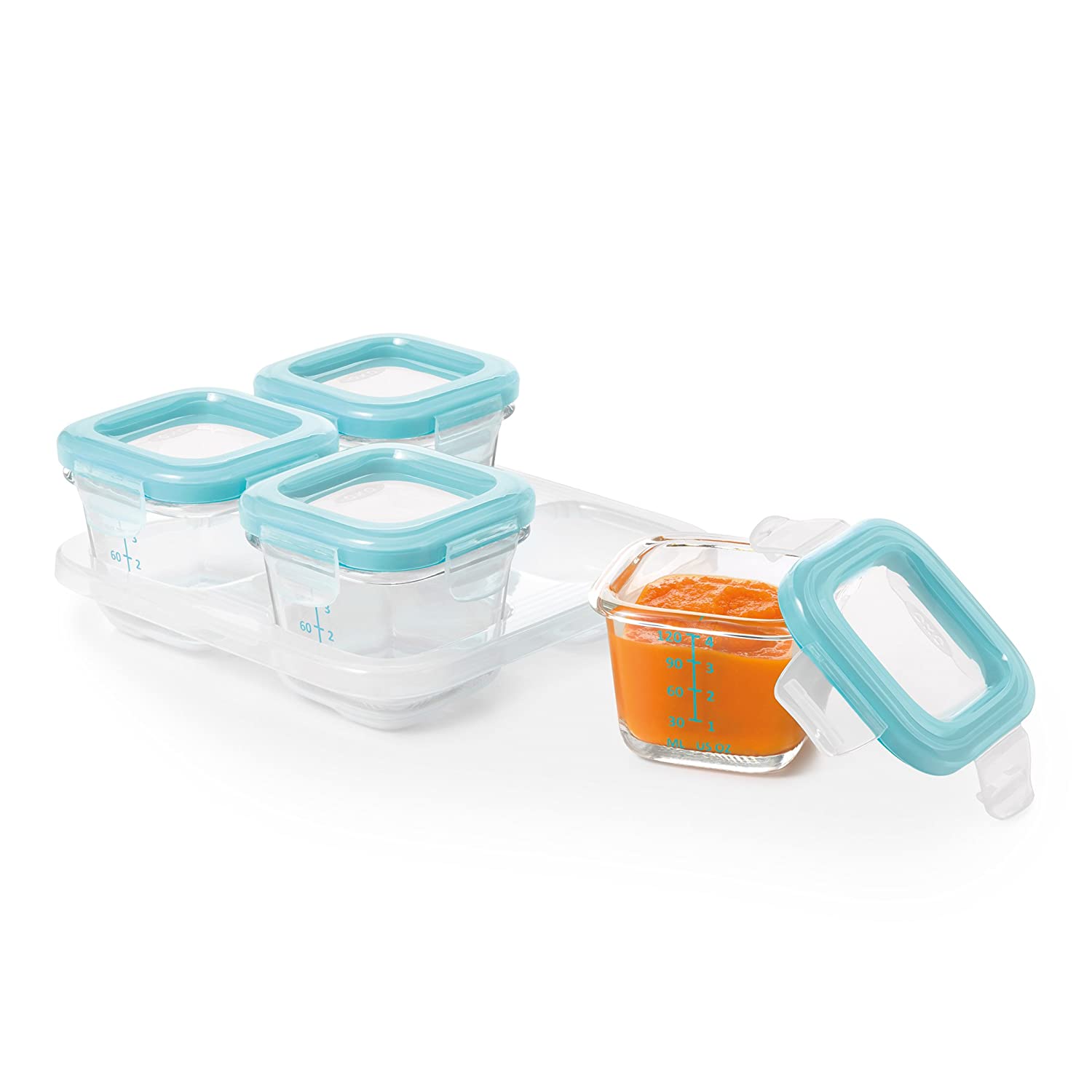 OXO Tot Glass Baby Blocks Food Storage Containers, AquaNew Colors Available