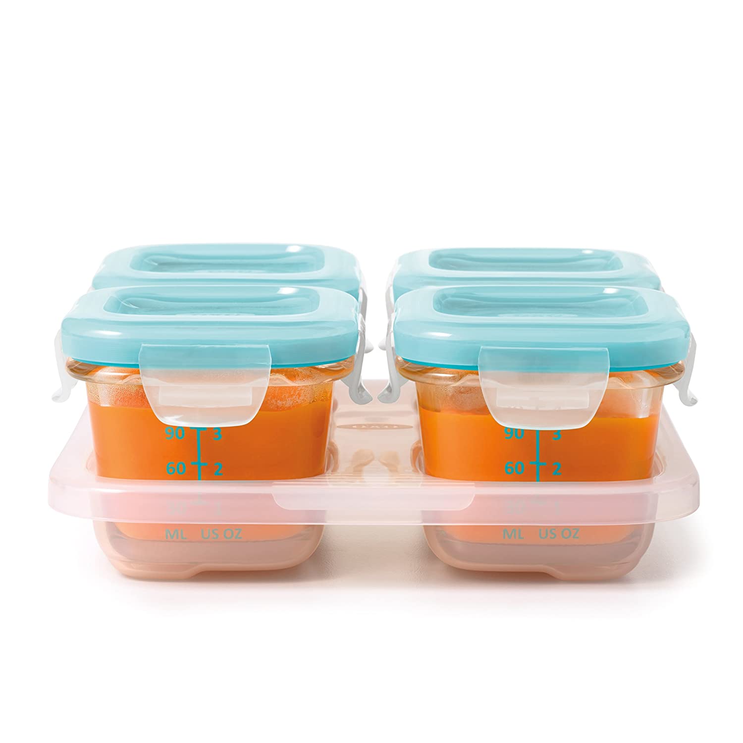 OXO Tot Glass Baby Blocks Food Storage Containers, AquaNew Colors Available