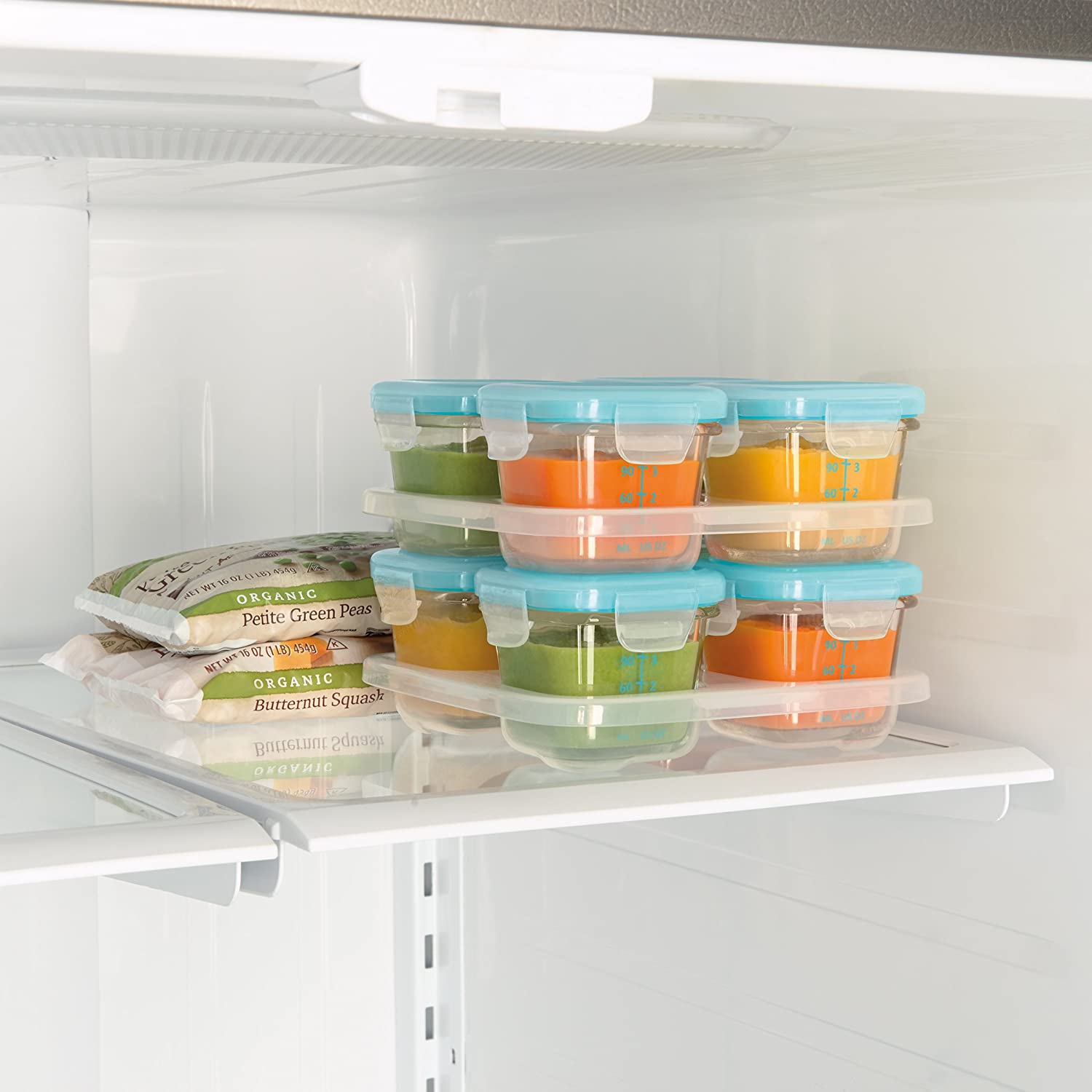 OXO Tot Glass Baby Blocks Food Storage Containers, AquaNew Colors Available