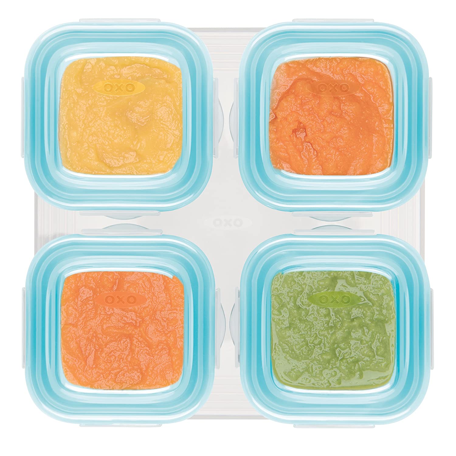 OXO Tot Glass Baby Blocks Food Storage Containers, AquaNew Colors Available