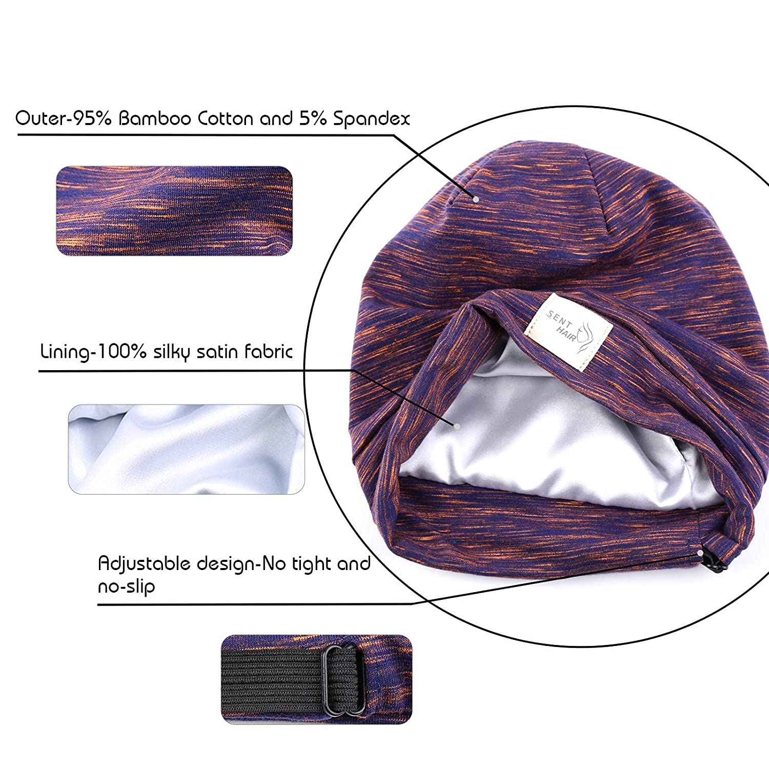 Sent Hair Kids Satin Lined Bonnet Silk Slouchy Beanie for Natural Hair Adjustable Sleep Bonnet Slap