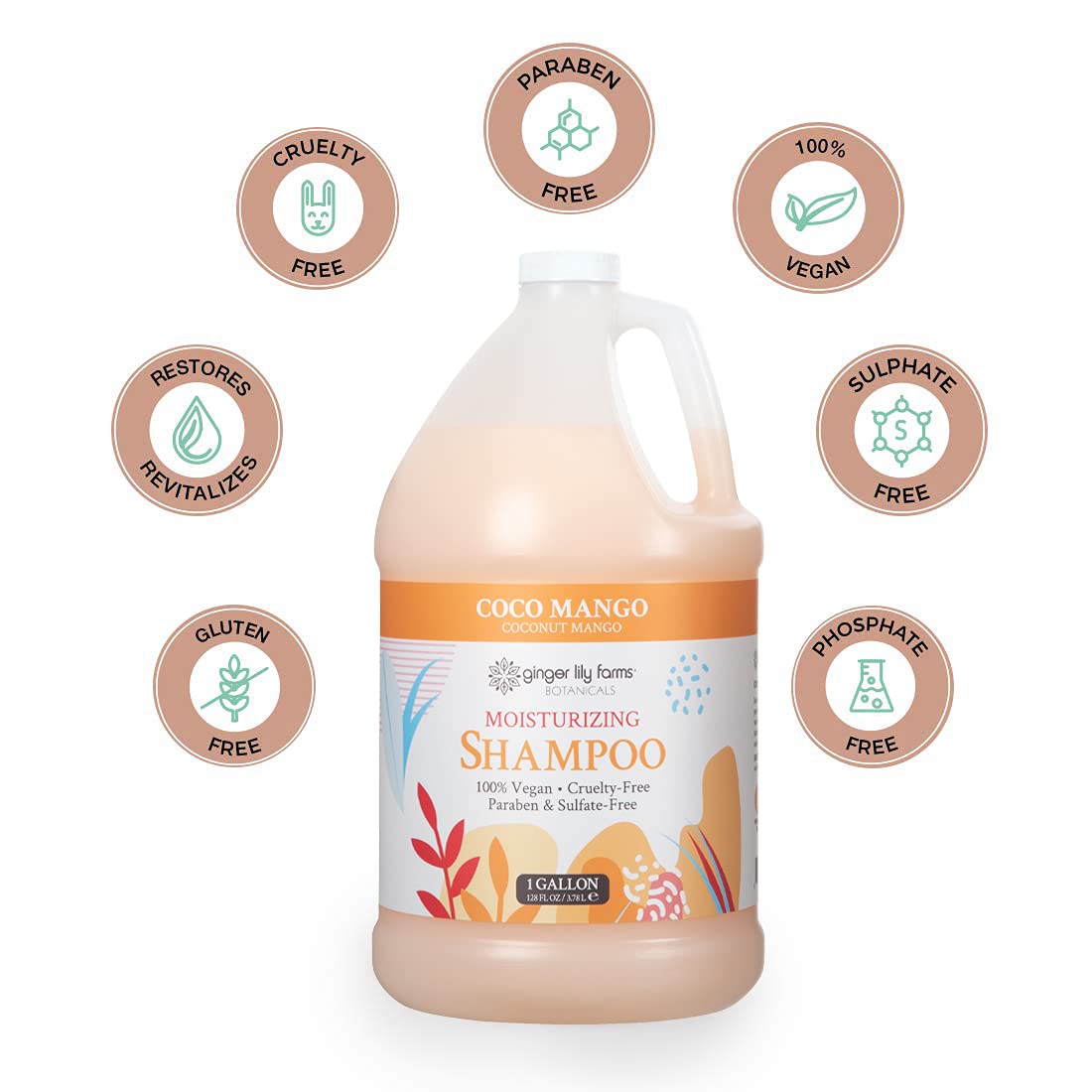 Ginger Lily Farms Botanicals Moisturizing Shampoo for All Hair Types, Coco Mango, 100% Vegan & Cruel