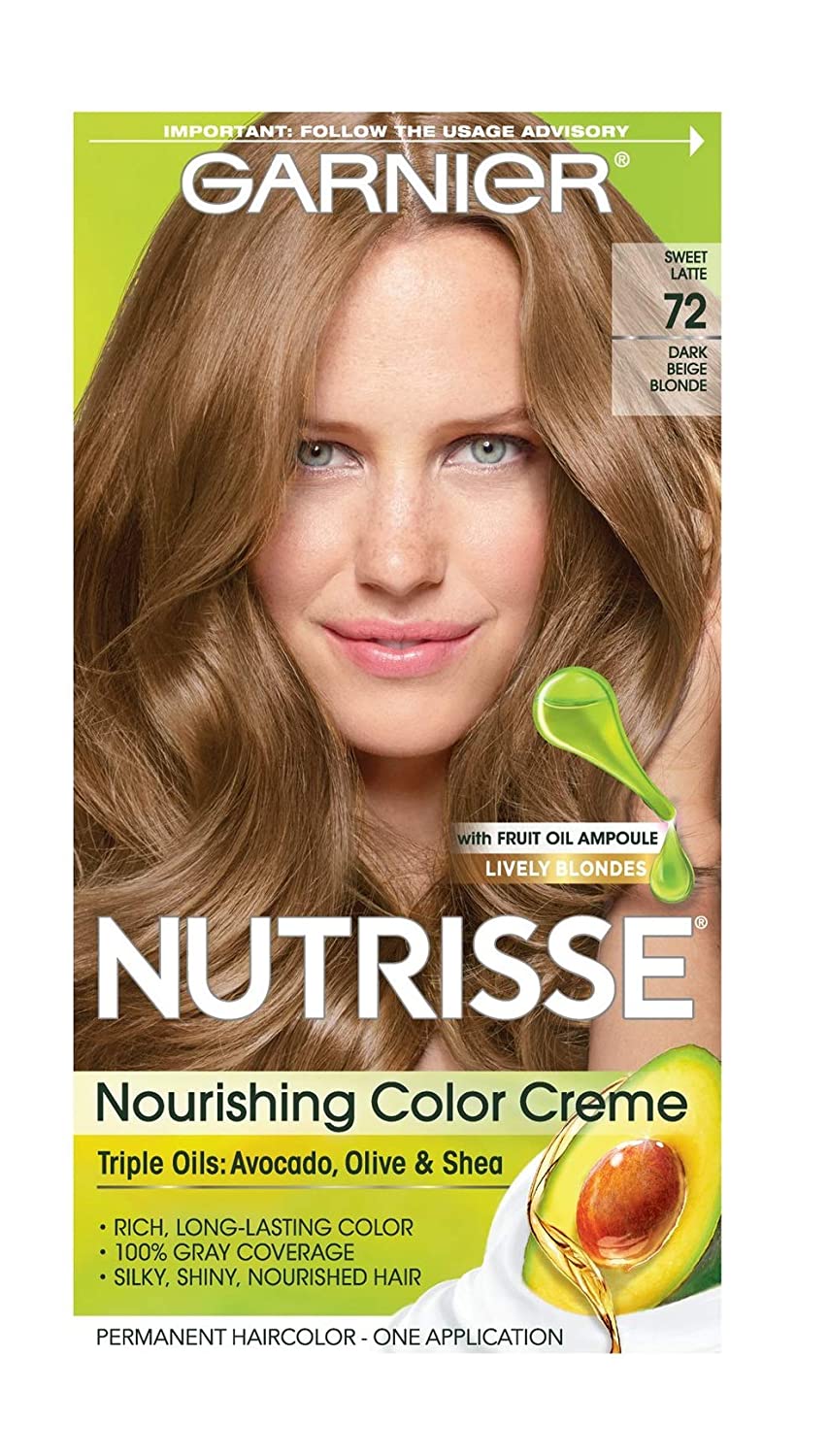 Garnier Nutrisse Nourishing Hair Color Creme, 72 Dark Beige Blonde (Sweet Latte) (Packaging May Vary