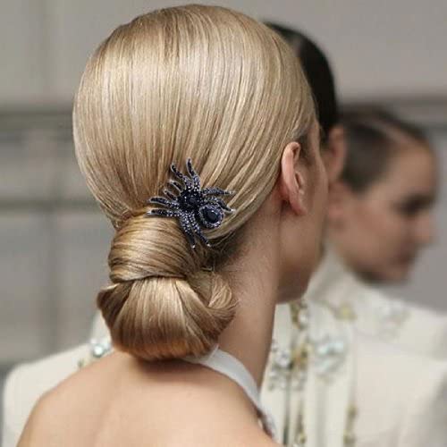 EVER FAITH Silver-Tone Black Spider Hair Side Comb Austrian Crystal