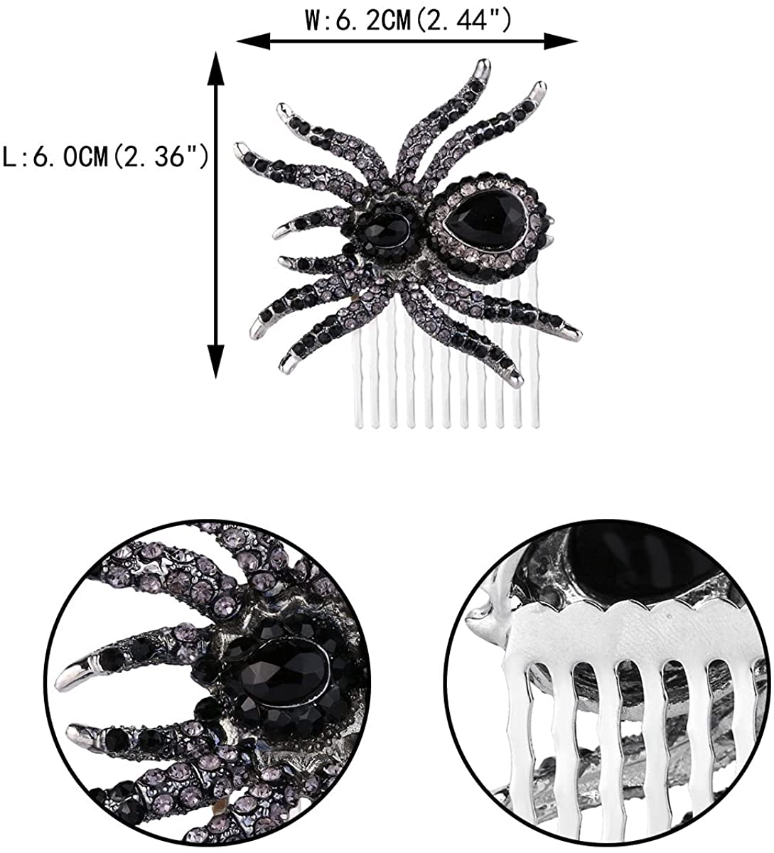 EVER FAITH Silver-Tone Black Spider Hair Side Comb Austrian Crystal