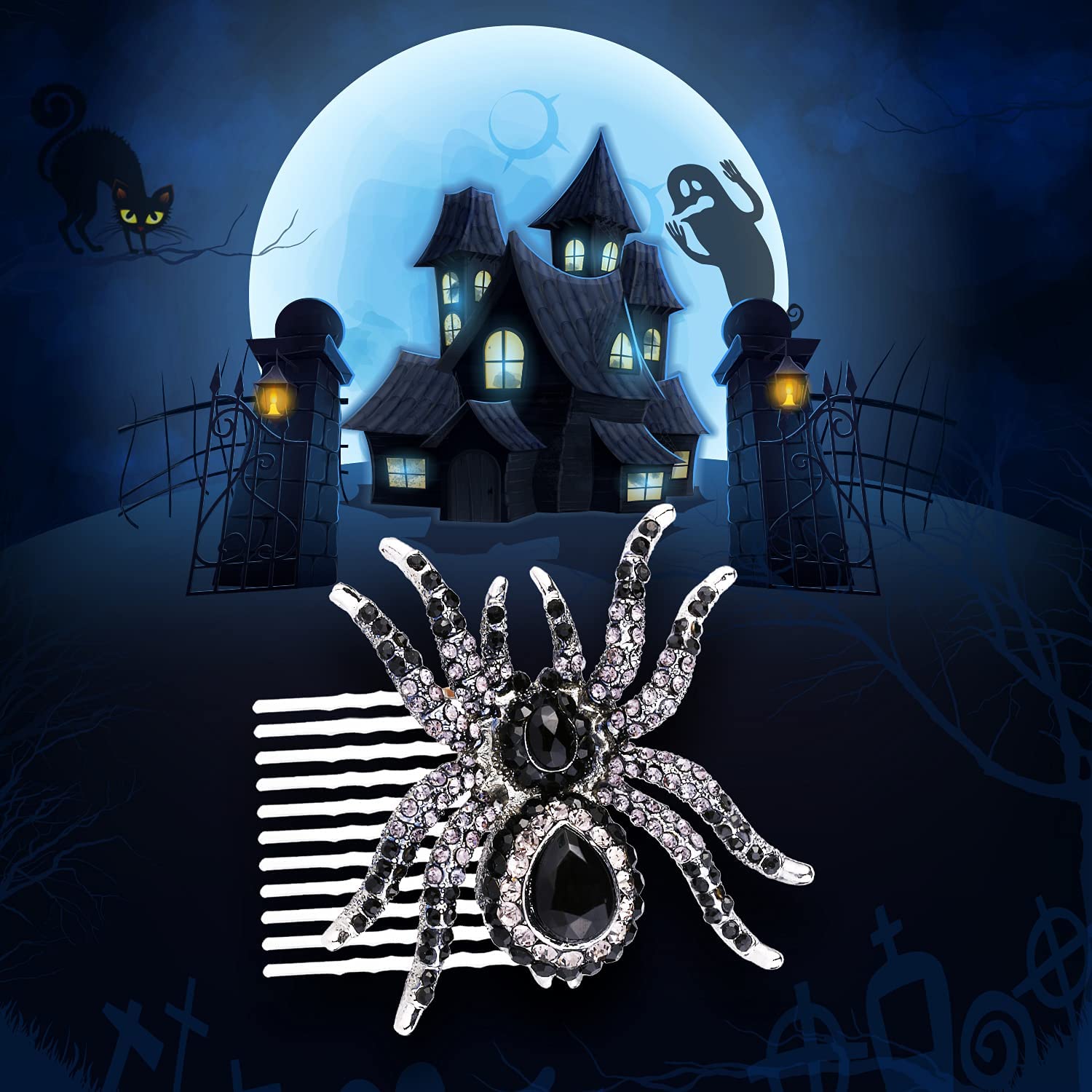 EVER FAITH Silver-Tone Black Spider Hair Side Comb Austrian Crystal