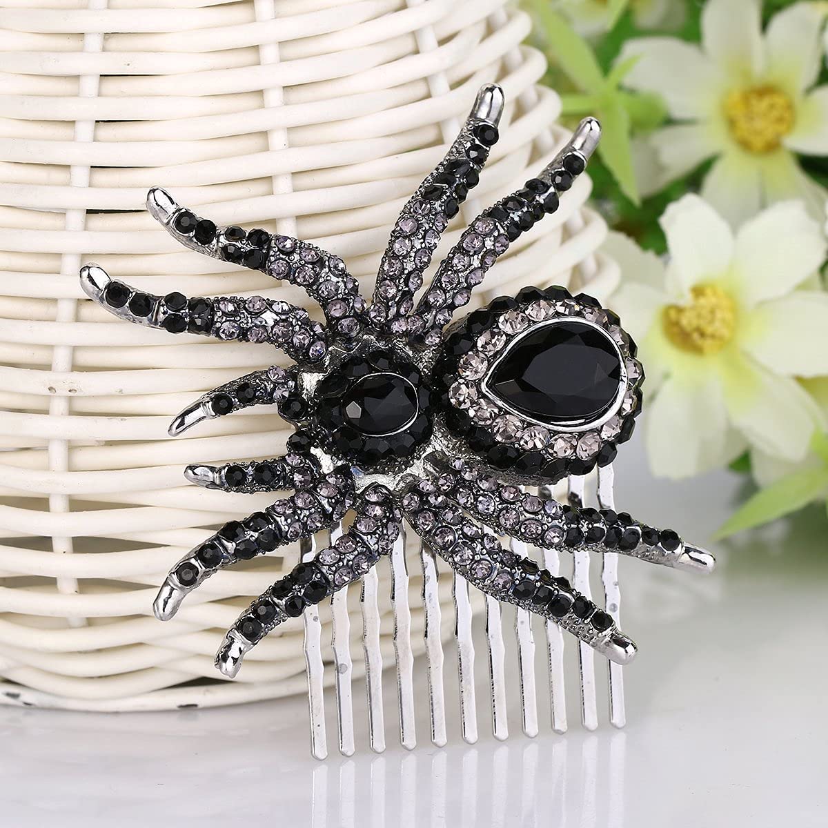 EVER FAITH Silver-Tone Black Spider Hair Side Comb Austrian Crystal