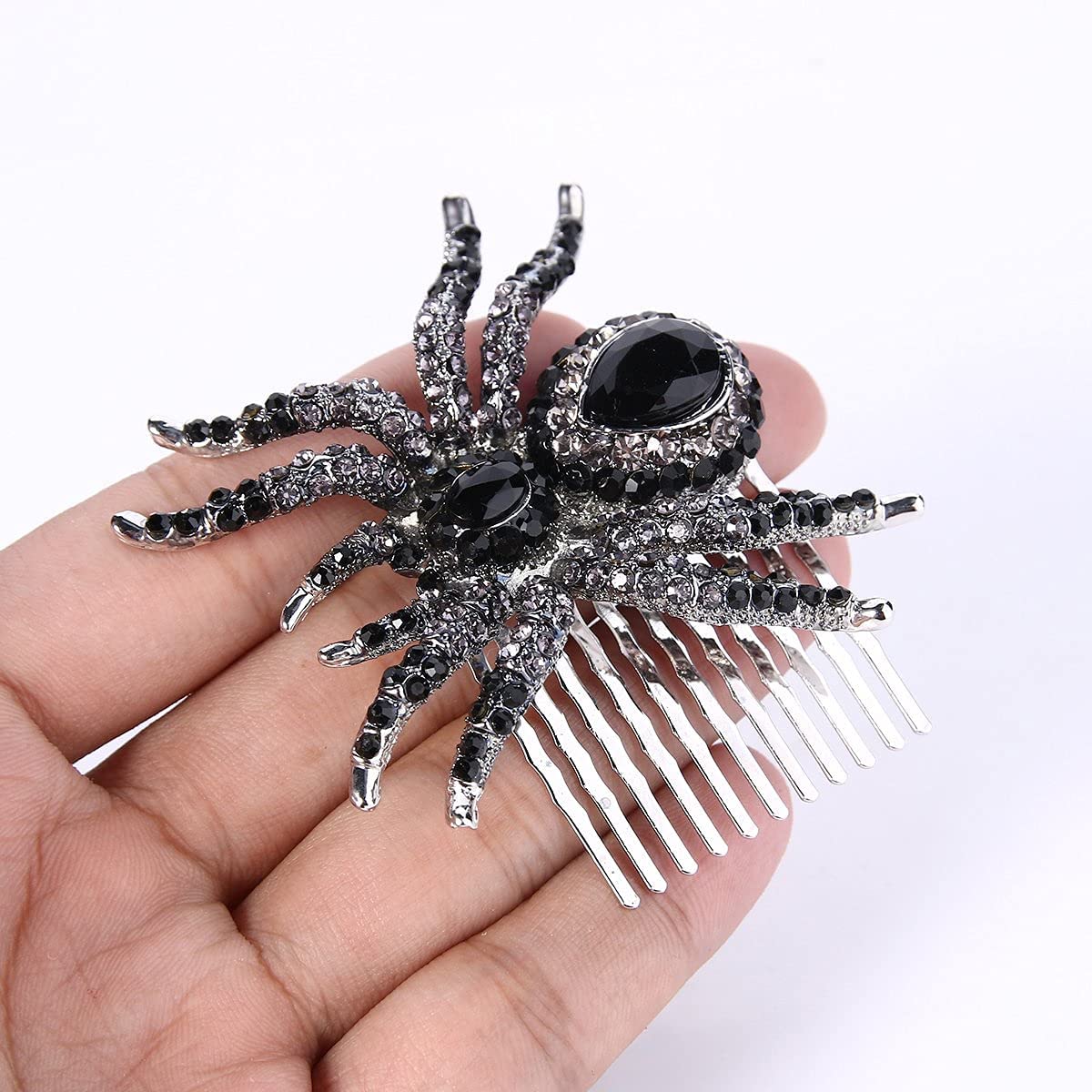 EVER FAITH Silver-Tone Black Spider Hair Side Comb Austrian Crystal
