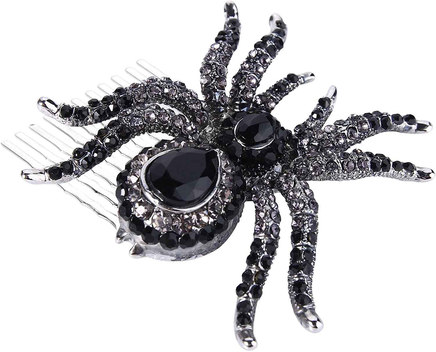 EVER FAITH Silver-Tone Black Spider Hair Side Comb Austrian Crystal