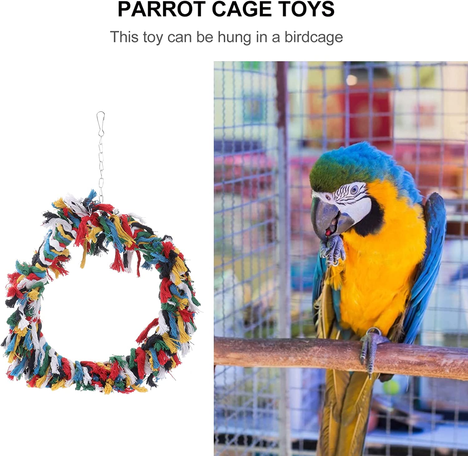 POPETPOP Bird Snuggle Ring-Parrot Cotton Preening Grooming Ropes Colorful Hanging Swing for Amazons 