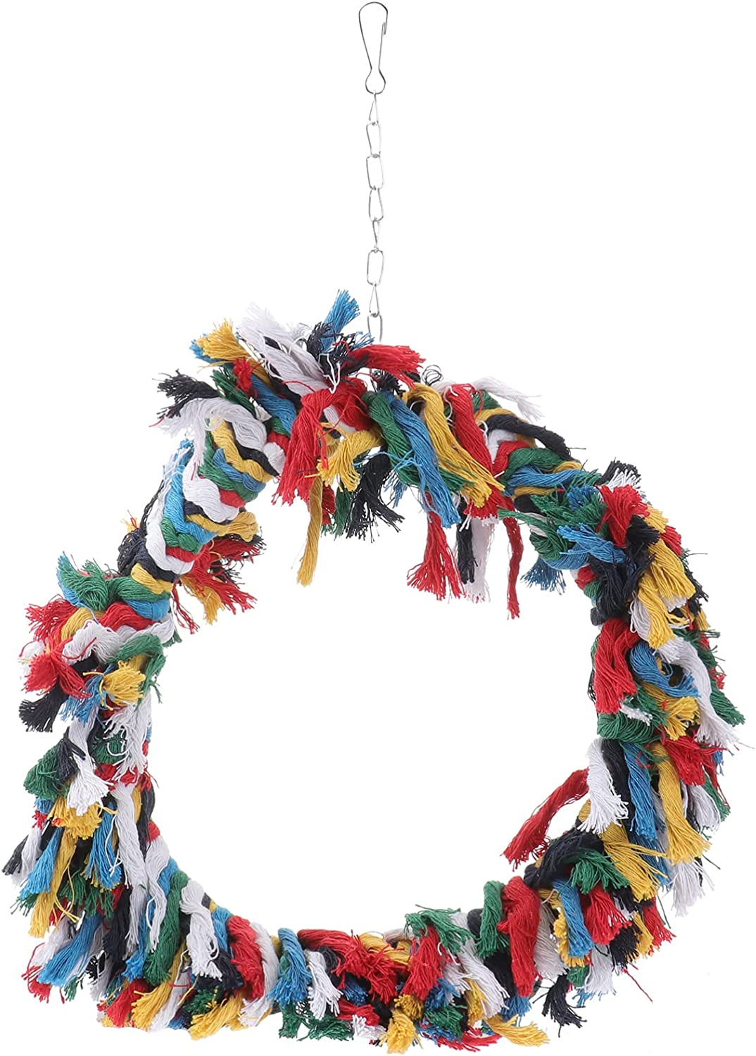 POPETPOP Bird Snuggle Ring-Parrot Cotton Preening Grooming Ropes Colorful Hanging Swing for Amazons 
