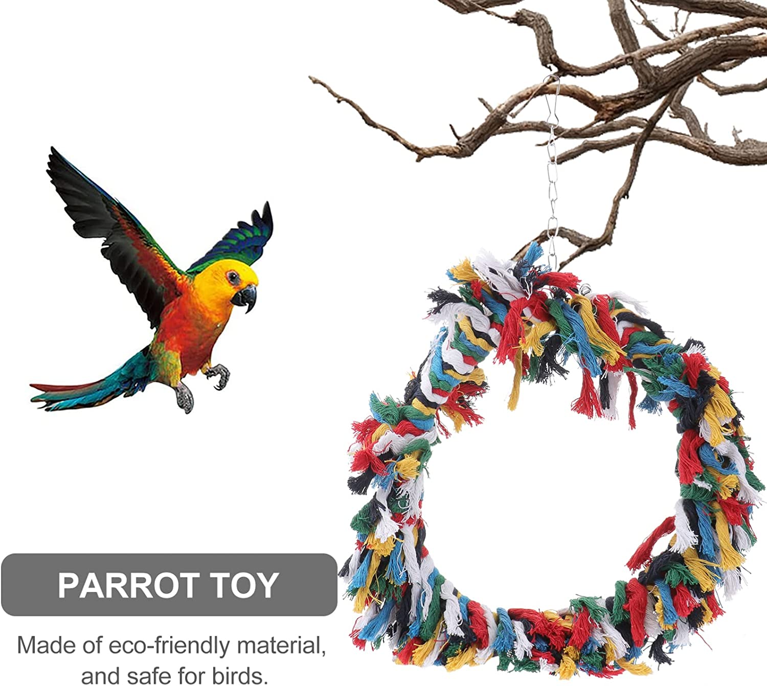 POPETPOP Bird Snuggle Ring-Parrot Cotton Preening Grooming Ropes Colorful Hanging Swing for Amazons 