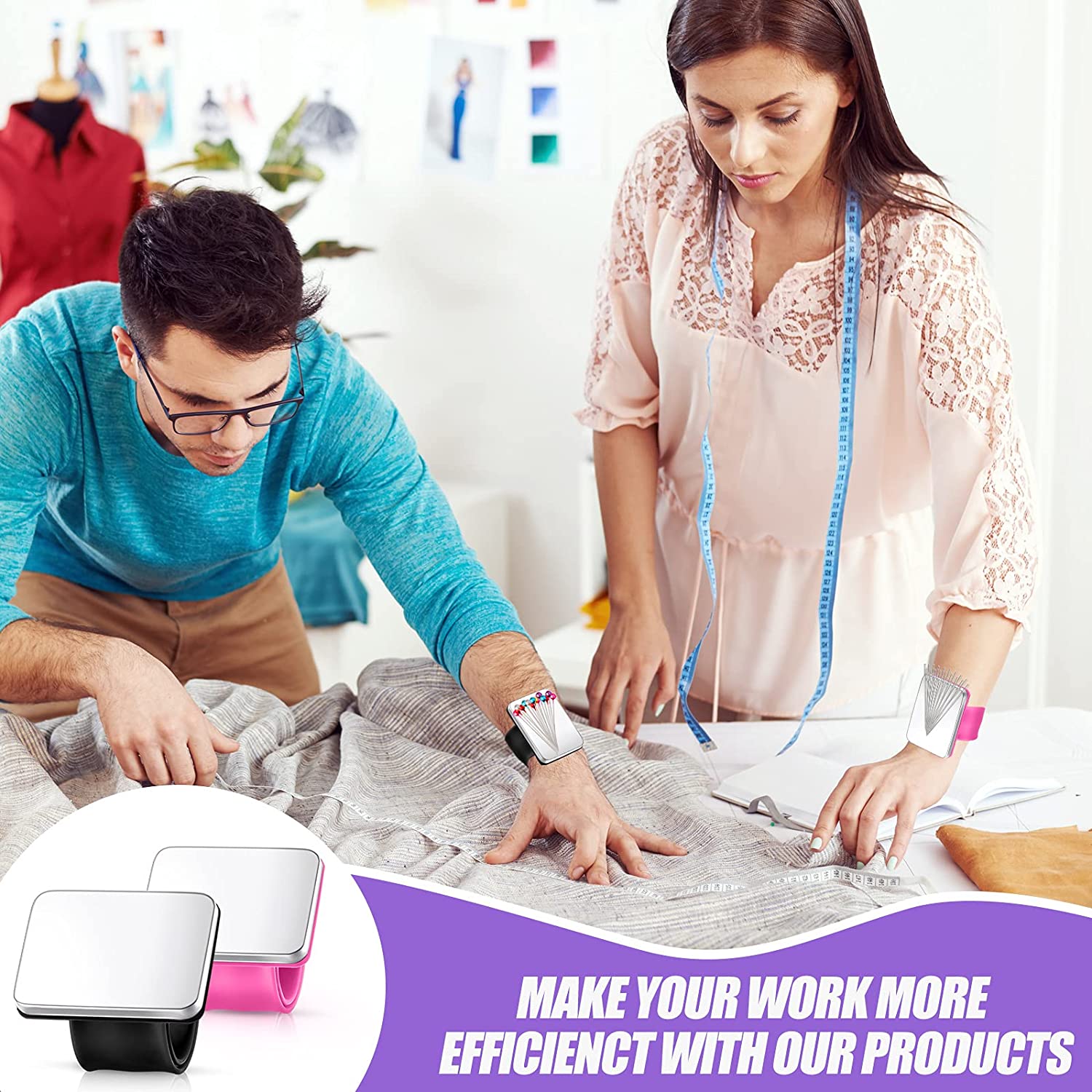 33 Pieces Magnetic Wristband Sewing Pincushion Pin Holder Wristband Pin Cushion Holder with Stainles