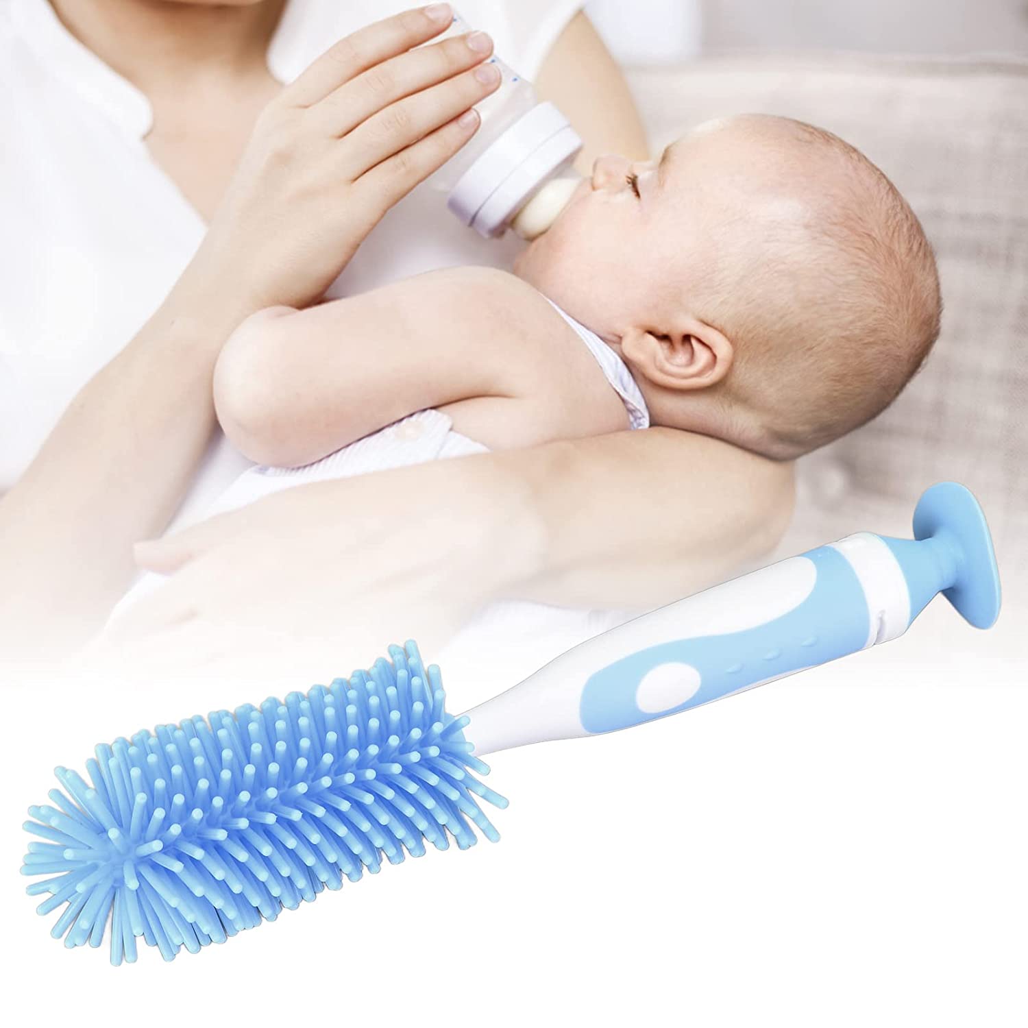 Baby Bottle Cleaning Brush, Suction Cup Soft Silicone Brush Head Multi Purpose Easy Use Silicone Bot