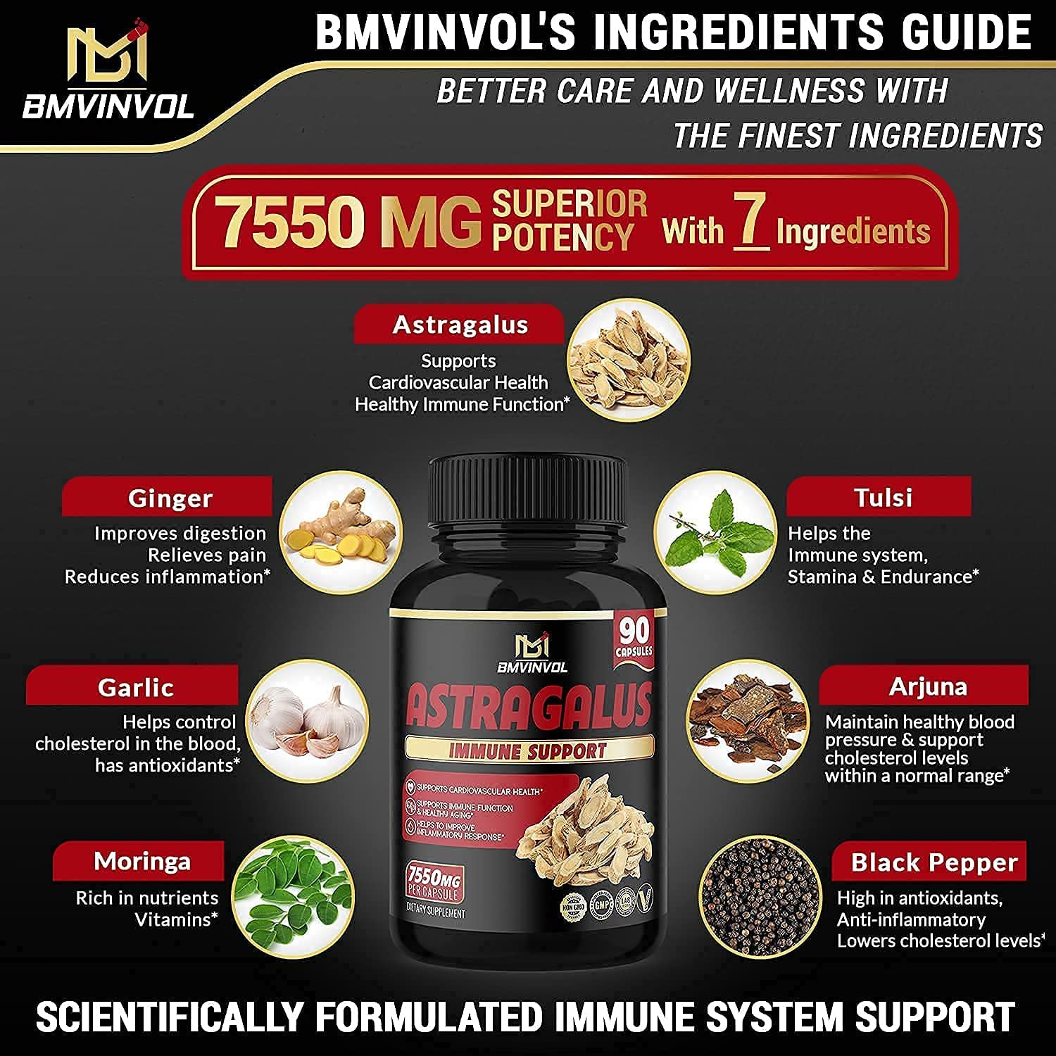 Astragalus Root Capsules 7550 mg - Supports Healthy Cardiovascular, Immune Function - High Potency w