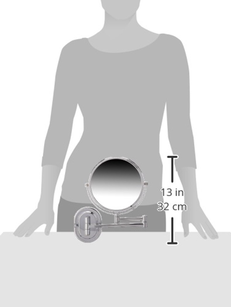 Jerdon Wall Mount Makeup Mirror with 7x Magnification, Chrome Beaded Finish, 8