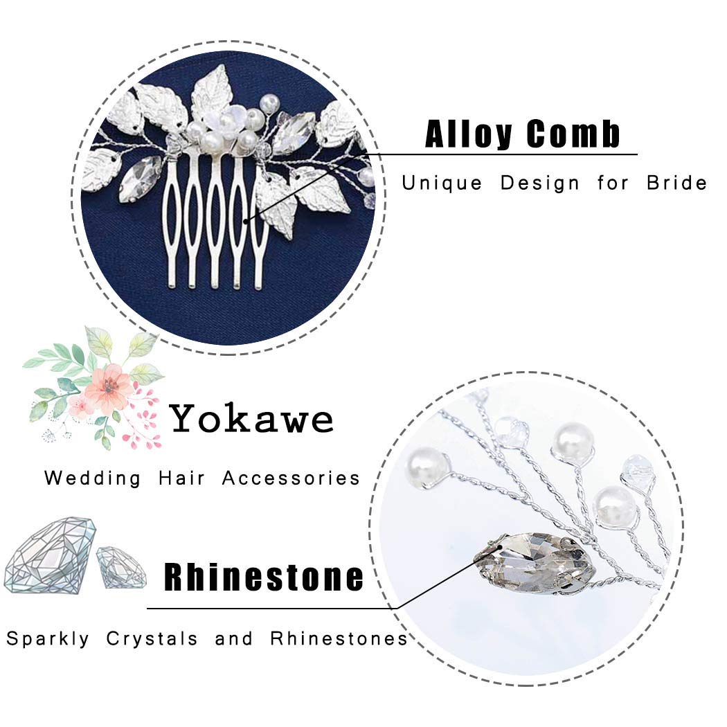 Yokawe Bridal Wedding Hair Comb Silver Rhineston Bride Side Combs Pearl Hair Accessories for Women a