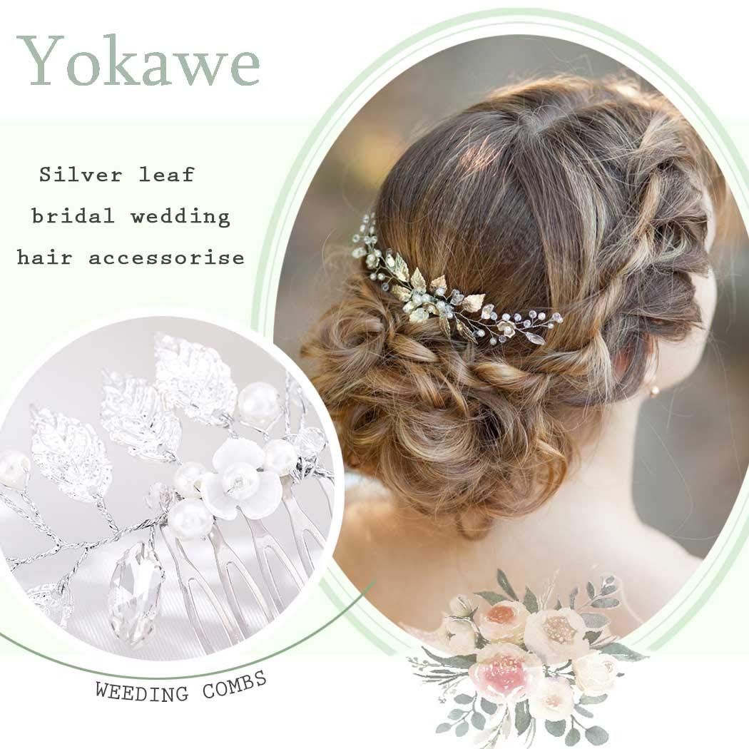 Yokawe Bridal Wedding Hair Comb Silver Rhineston Bride Side Combs Pearl Hair Accessories for Women a
