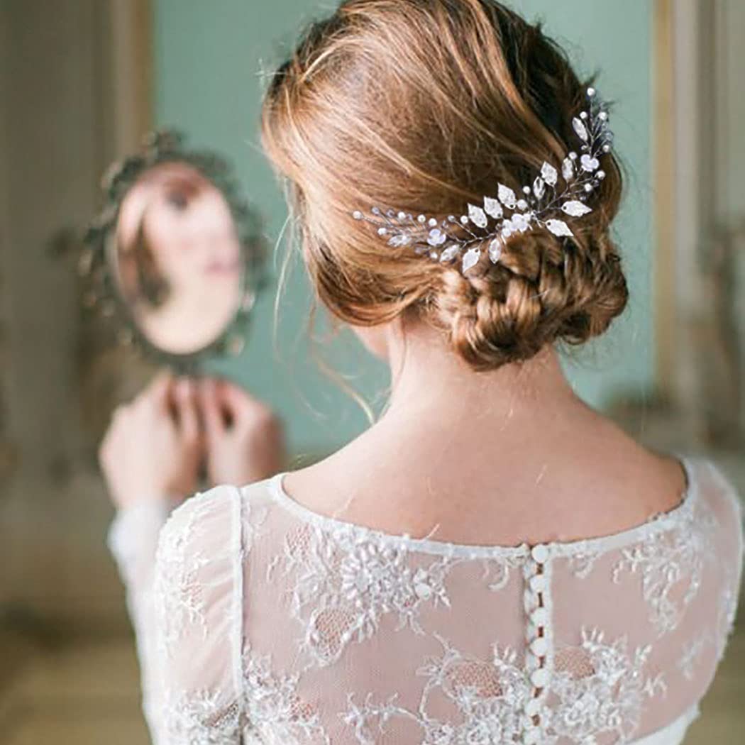 Yokawe Bridal Wedding Hair Comb Silver Rhineston Bride Side Combs Pearl Hair Accessories for Women a
