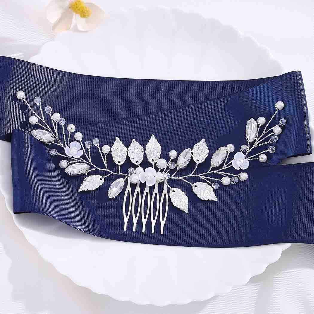 Yokawe Bridal Wedding Hair Comb Silver Rhineston Bride Side Combs Pearl Hair Accessories for Women a