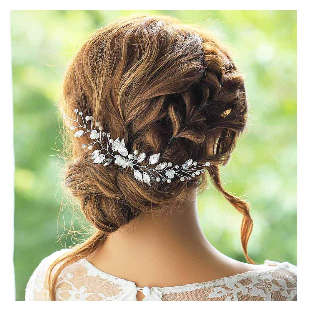 Yokawe Bridal Wedding Hair Comb Silver Rhineston Bride Side Combs Pearl Hair Accessories for Women a