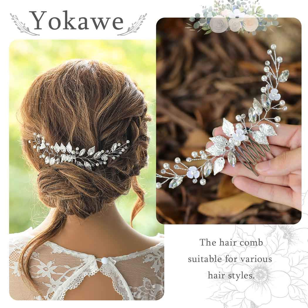 Yokawe Bridal Wedding Hair Comb Silver Rhineston Bride Side Combs Pearl Hair Accessories for Women a