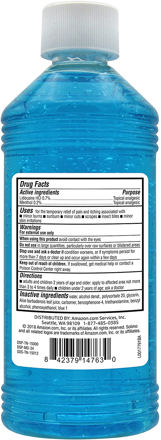 Amazon Brand Solimo After Sun Gel with Aloe, Lidocaine and Menthol