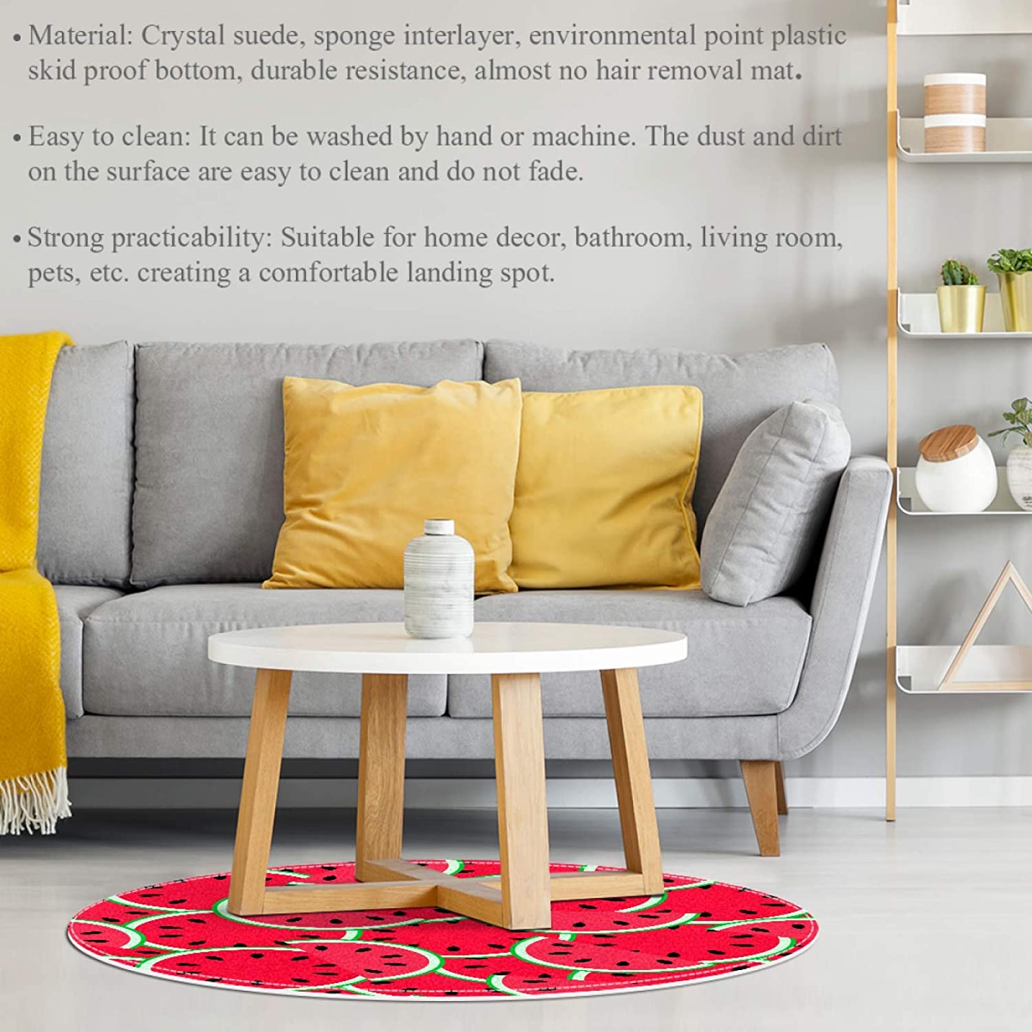 Round Comfort Anti-Fatigue Kitchen Floor Mat Watermelon Seamless Machine Washable Kitchen Floor Rug,