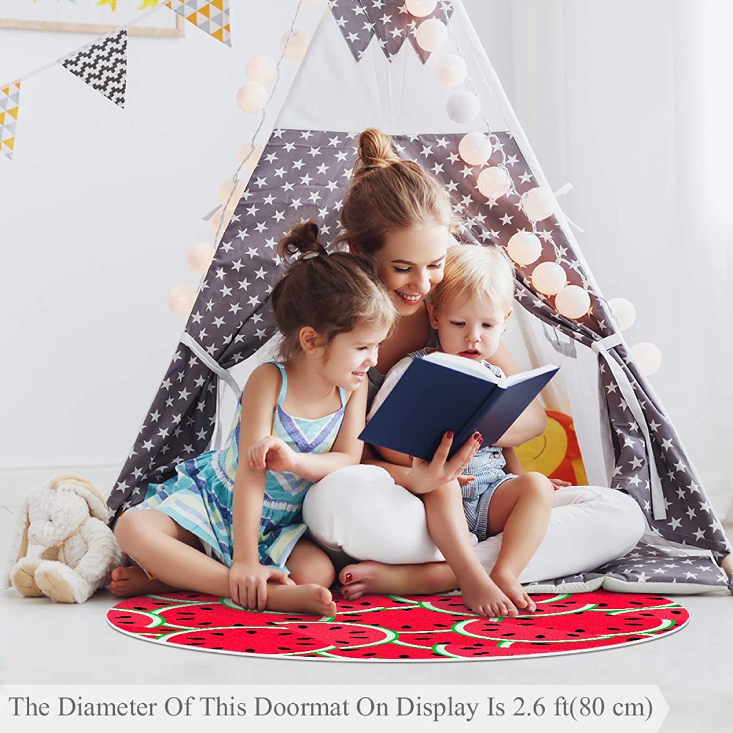 Round Comfort Anti-Fatigue Kitchen Floor Mat Watermelon Seamless Machine Washable Kitchen Floor Rug,