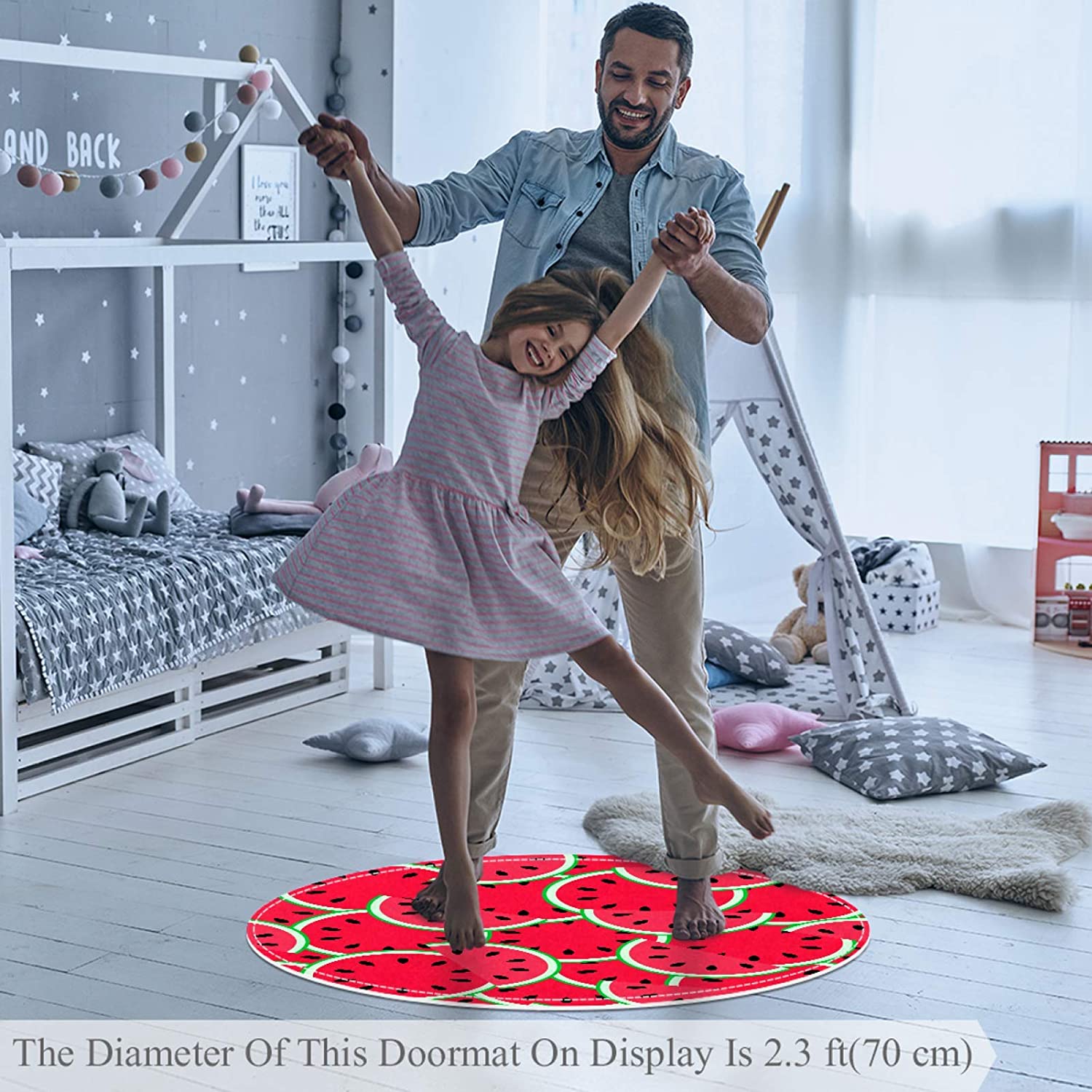 Round Comfort Anti-Fatigue Kitchen Floor Mat Watermelon Seamless Machine Washable Kitchen Floor Rug,