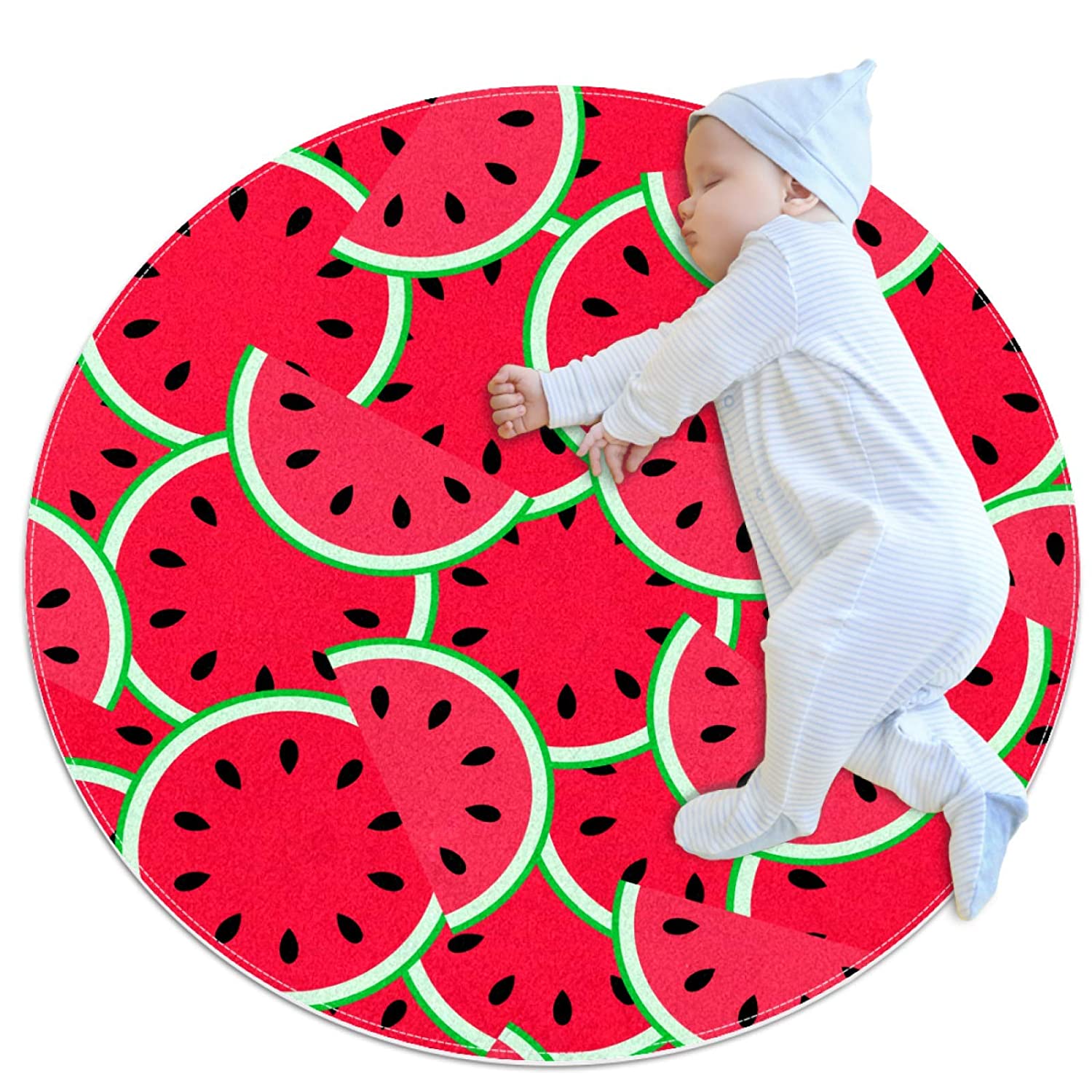 Round Comfort Anti-Fatigue Kitchen Floor Mat Watermelon Seamless Machine Washable Kitchen Floor Rug,