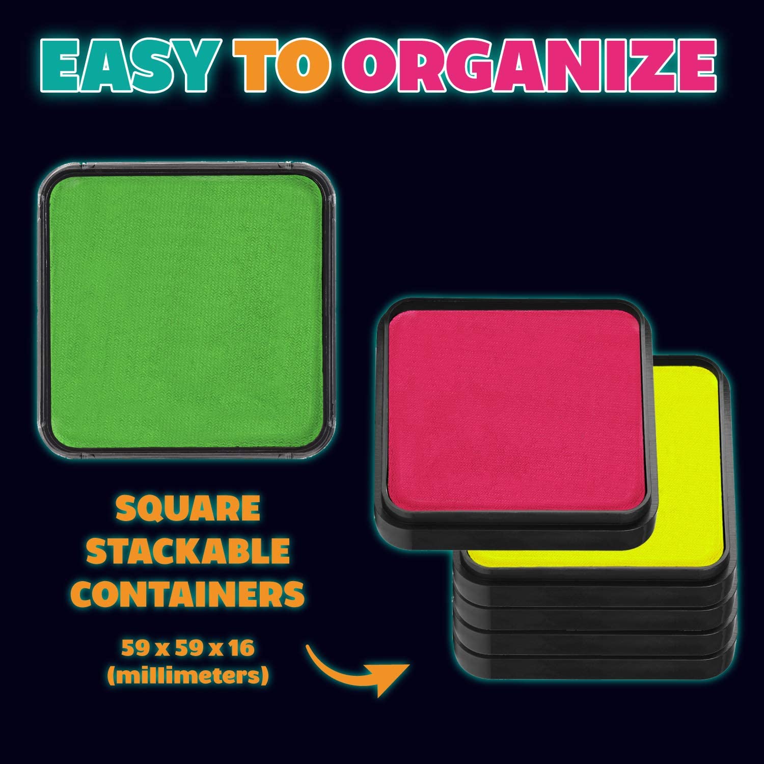 Kraze FX Square - Neon Yellow (25 gm) - Water Activated, Professional UV Glow Blacklight Reactive Fa