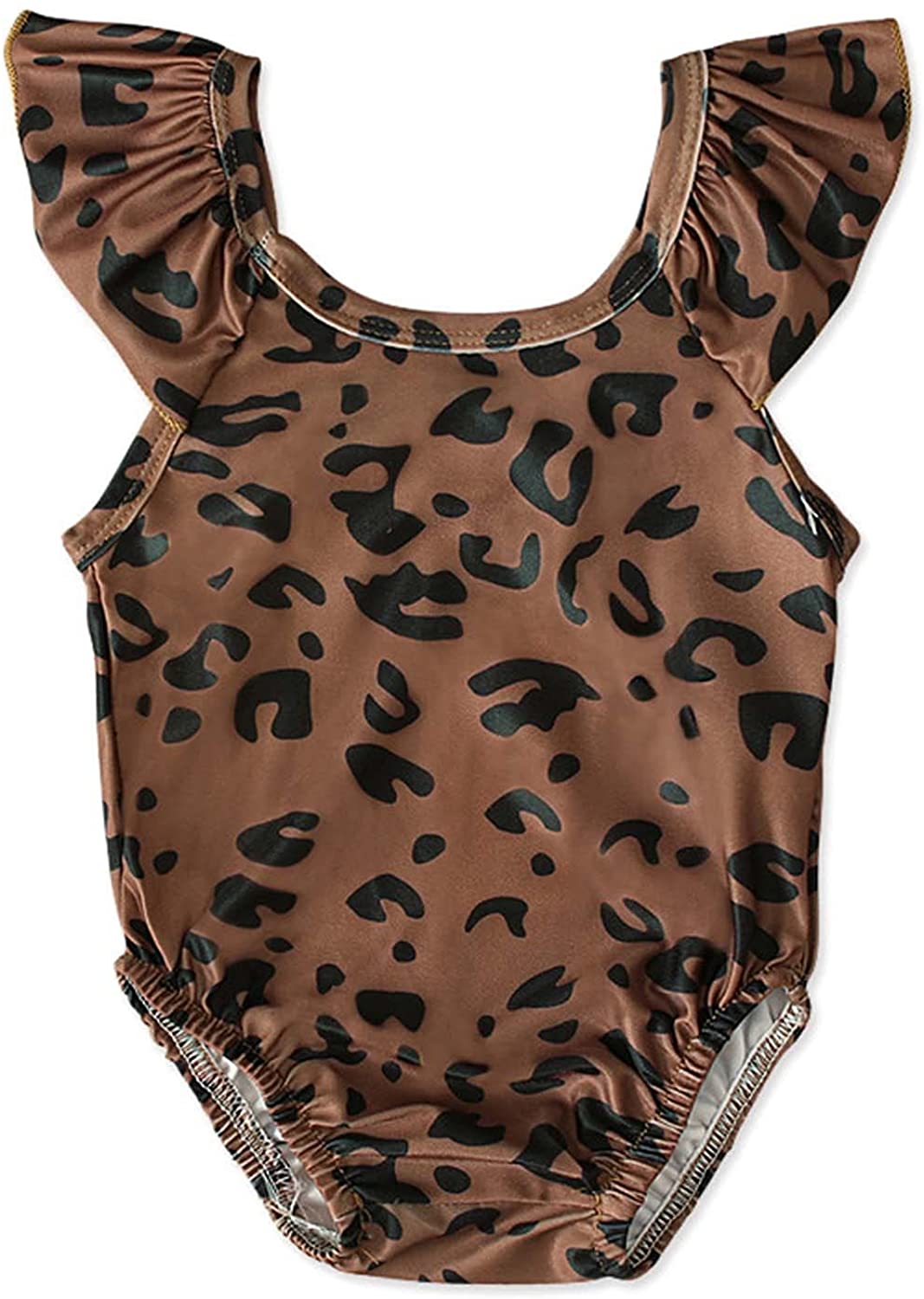 Baby Girls Swimsuit Sleeve leopard print off-shoulder Swimwear One-Piece Beachwear