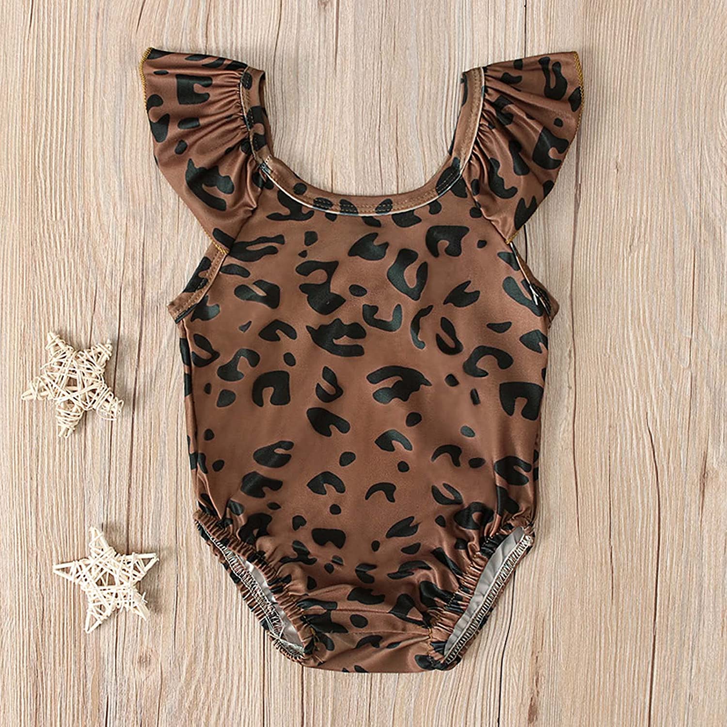 Baby Girls Swimsuit Sleeve leopard print off-shoulder Swimwear One-Piece Beachwear