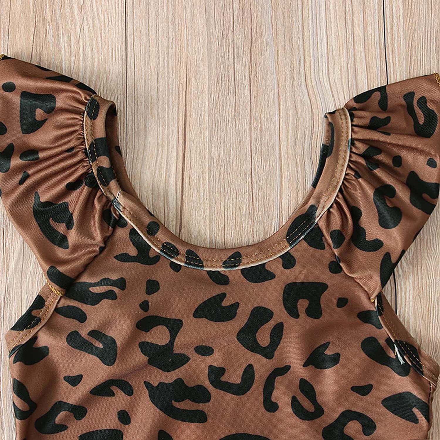 Baby Girls Swimsuit Sleeve leopard print off-shoulder Swimwear One-Piece Beachwear