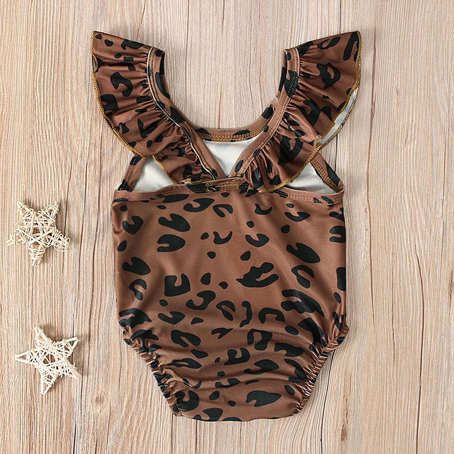 Baby Girls Swimsuit Sleeve leopard print off-shoulder Swimwear One-Piece Beachwear
