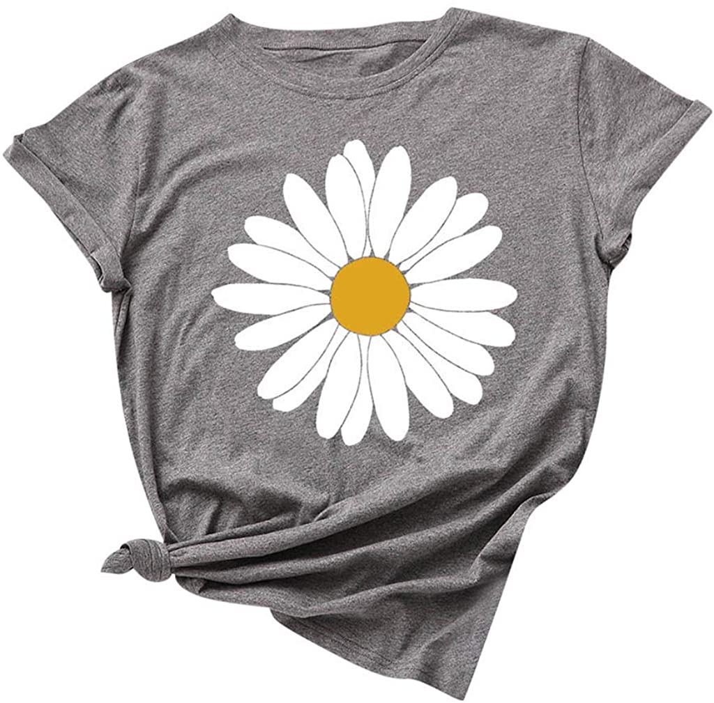 Dosoop Womens Summer Daisy Printed T Shirt Teen Girls Graphic Short Sleeve Casual Crewneck Cute Tees