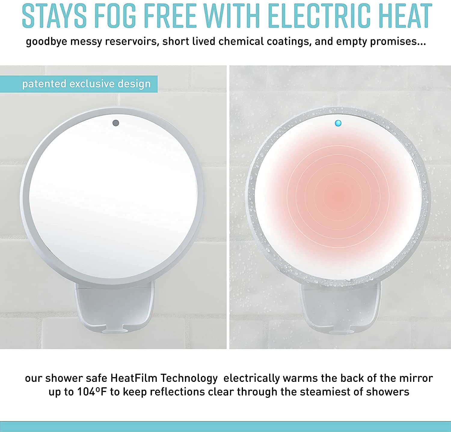 Airia Living Battery Powered Heated Glass Fogless Efficient Shaving Mirror Shatterproof Shower Mirro