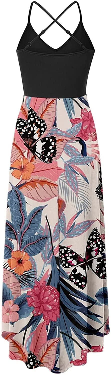 WYTong Women Party Maxi Dress V-Neck Elegant Irregular Hem Prints Summer Beach Dress Spaghetti Strap