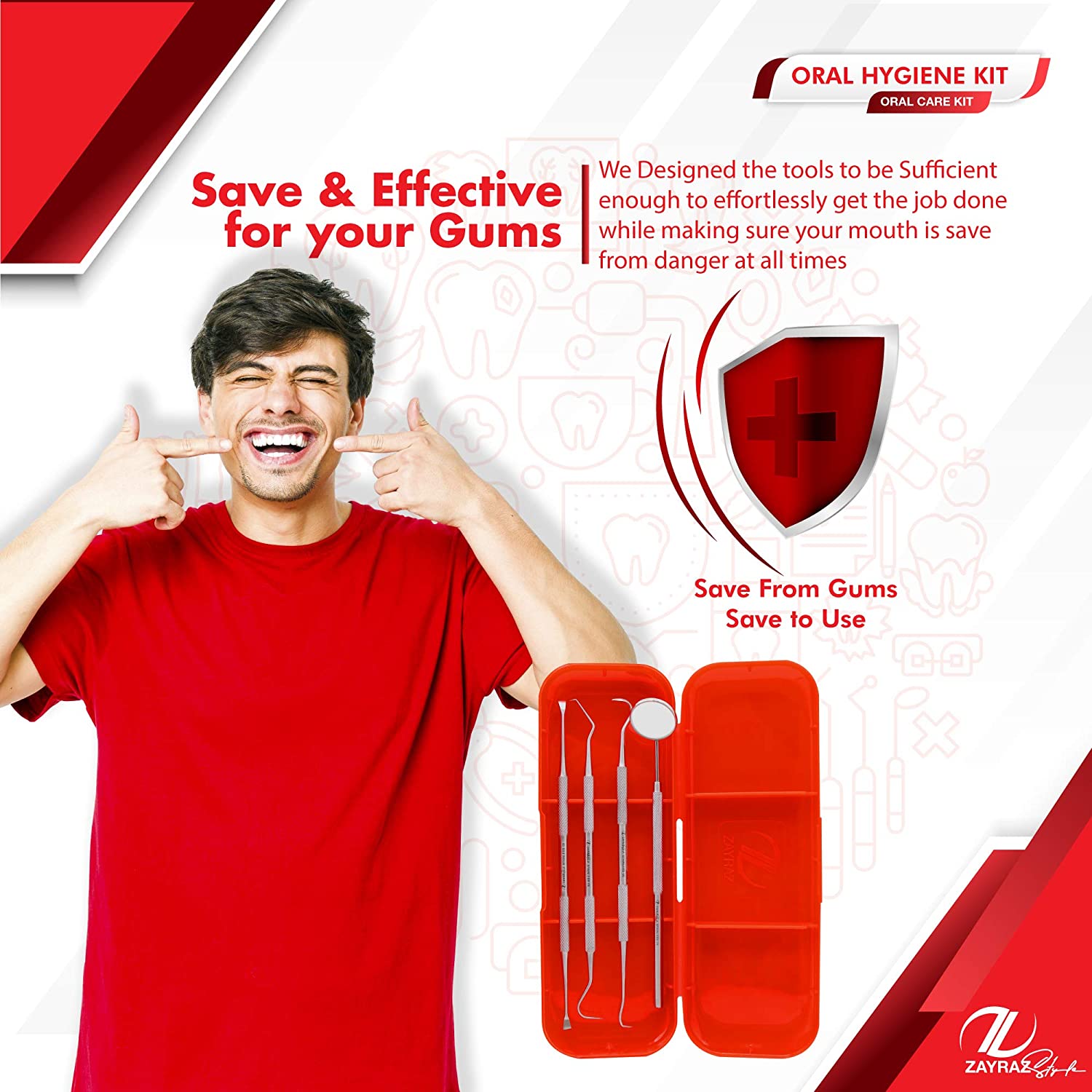 Zayraz Style Professional Dental Hygiene Kit- Calculus & Plaque Remover Set of 4 - Stainless Steel T