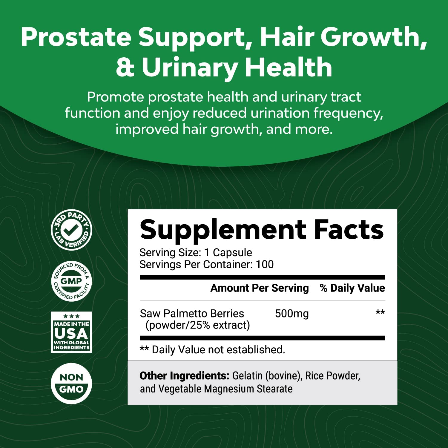 Pure Saw Palmetto Extract Capsules - Enhanced Hair Growth Supplement with Saw Palmetto for Women and