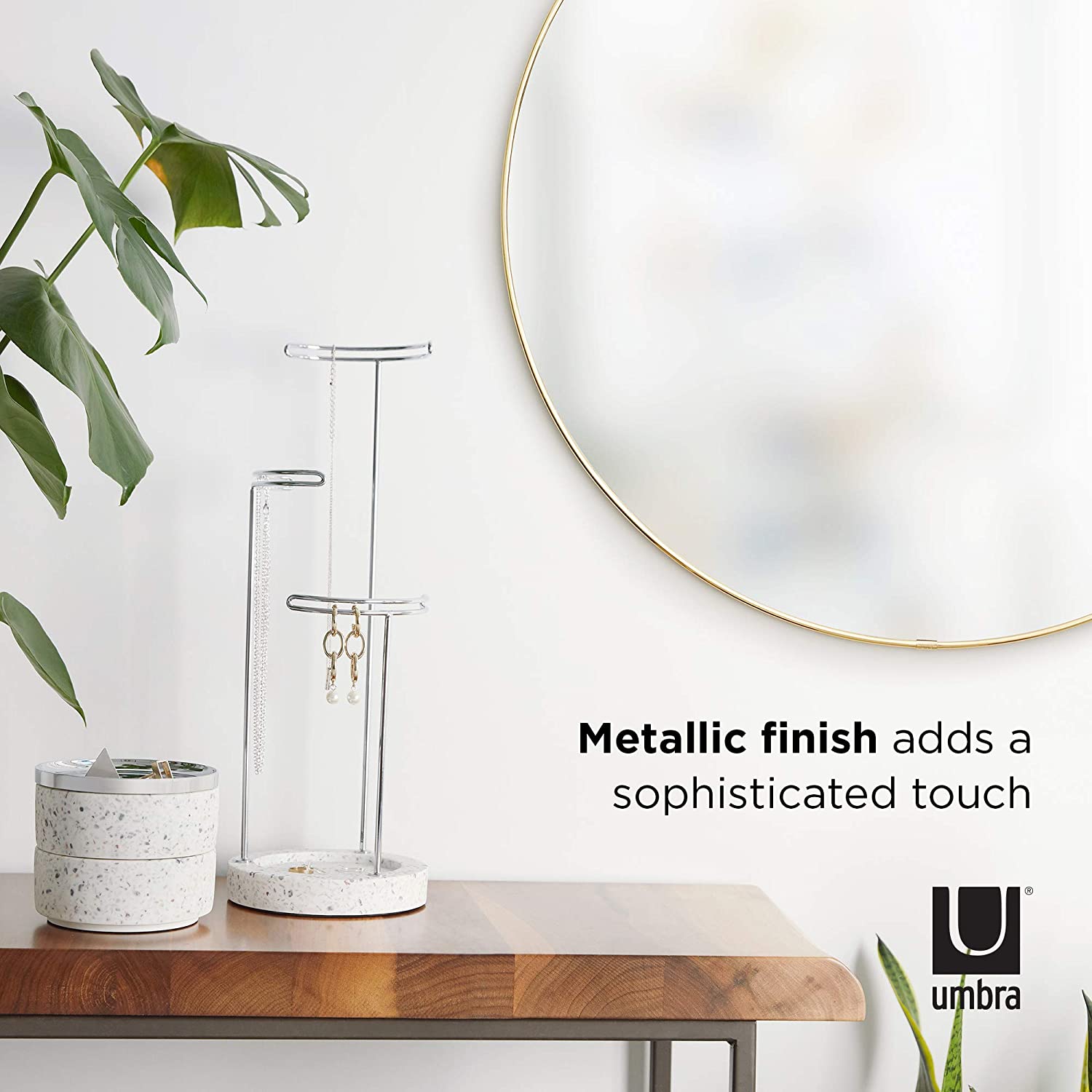 Umbra Hub Rubber Frame, Wall Mirror for Entryways, Bathrooms, Living Rooms and More, 34-Inch, Brass